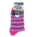 Ladies Merino wool blend socks - pink and blue multi-striped