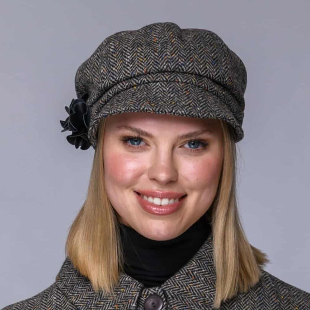 Ladies Irish Wool Newsboy - Gray Herringbone