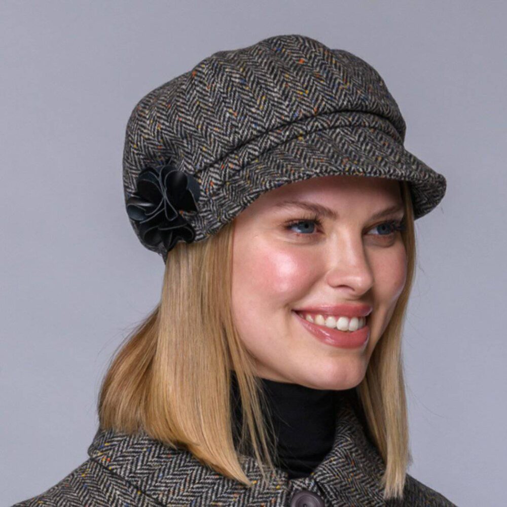 Ladies Irish Wool Newsboy - Gray Herringbone