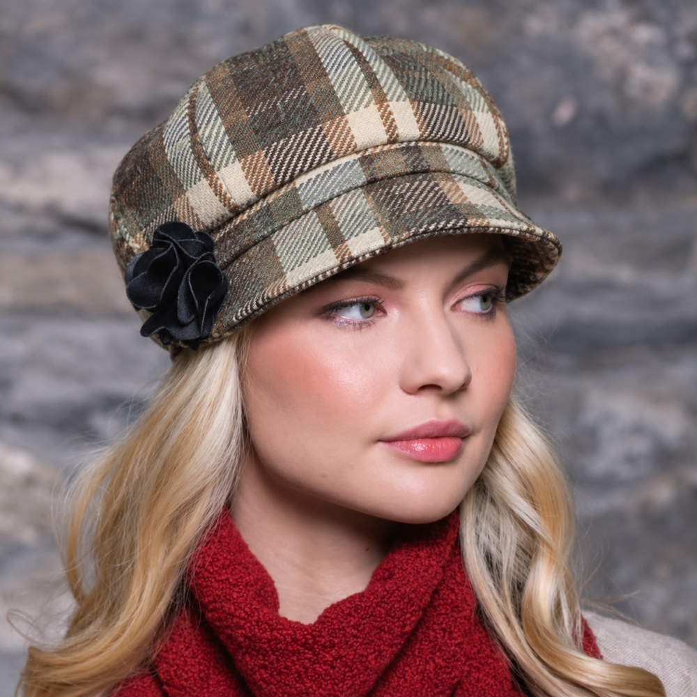 Irish Tweed Newsboy Hat For Women – Cream, Brown, Sage