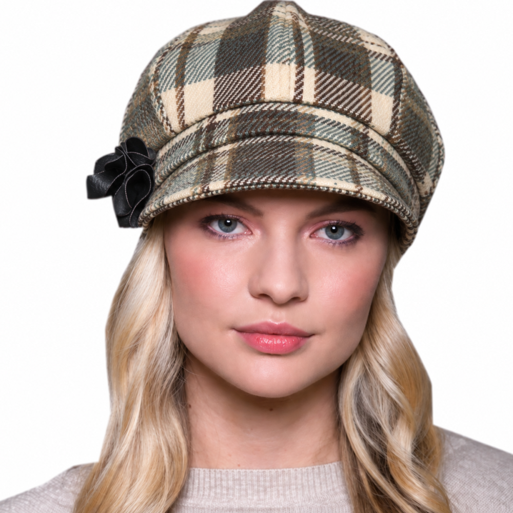 Irish Tweed Newsboy Hat For Women – Cream, Brown, Sage