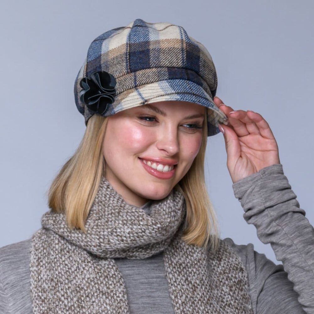 Ladies Irish Wool Newsboy - Blue Plaid