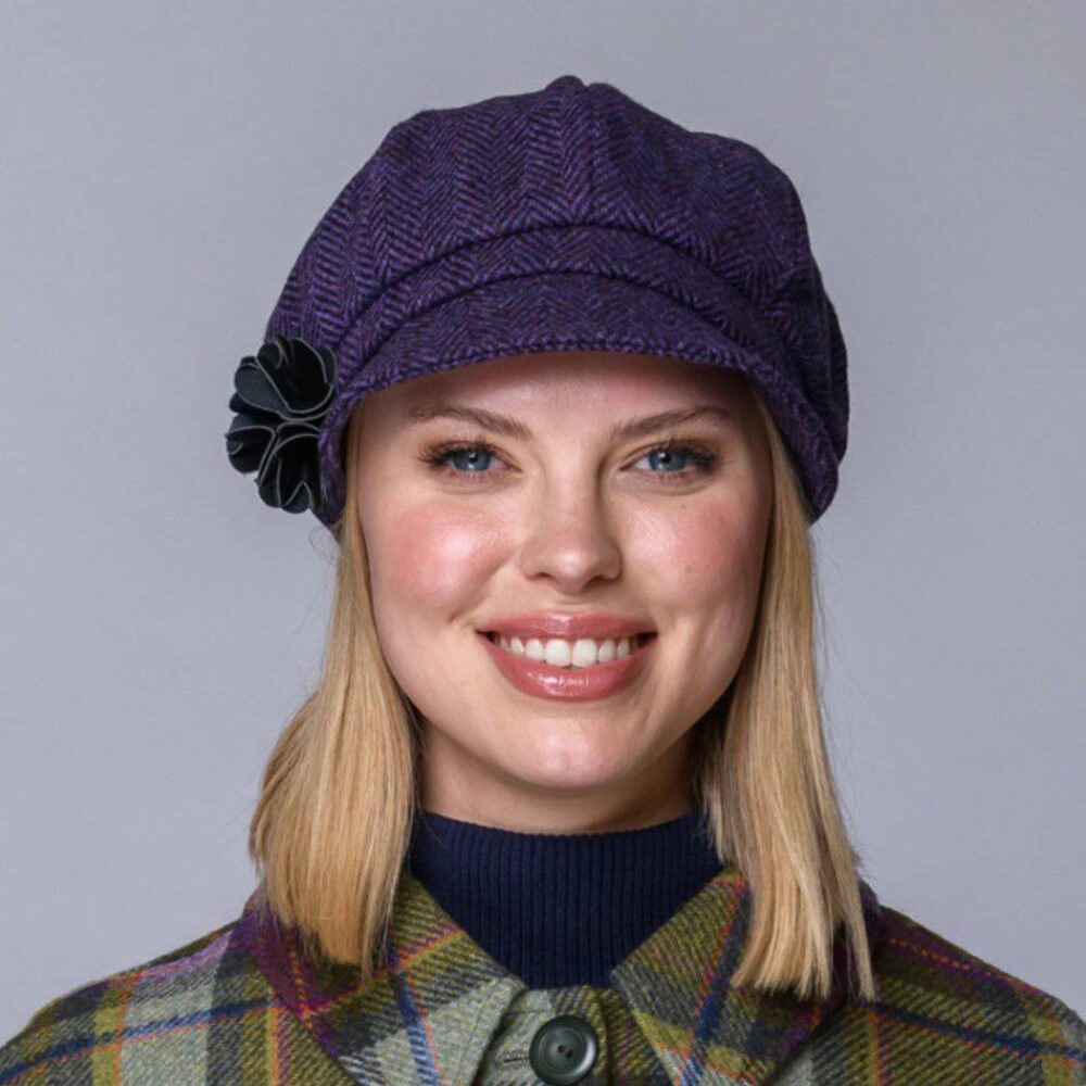 Ladies Irish Wool Newsboy - Purple Herringbone