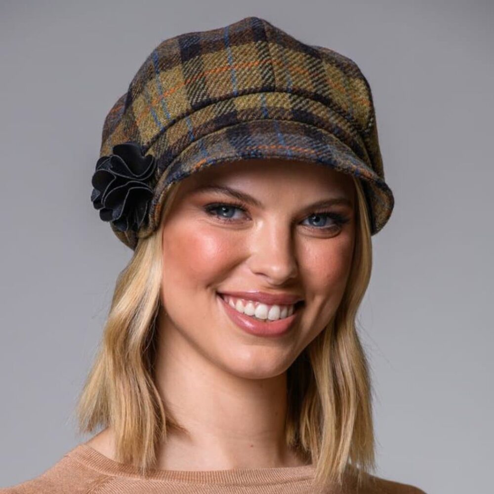 Ladies Irish Wool Newsboy  - Blue, Tan, Orange