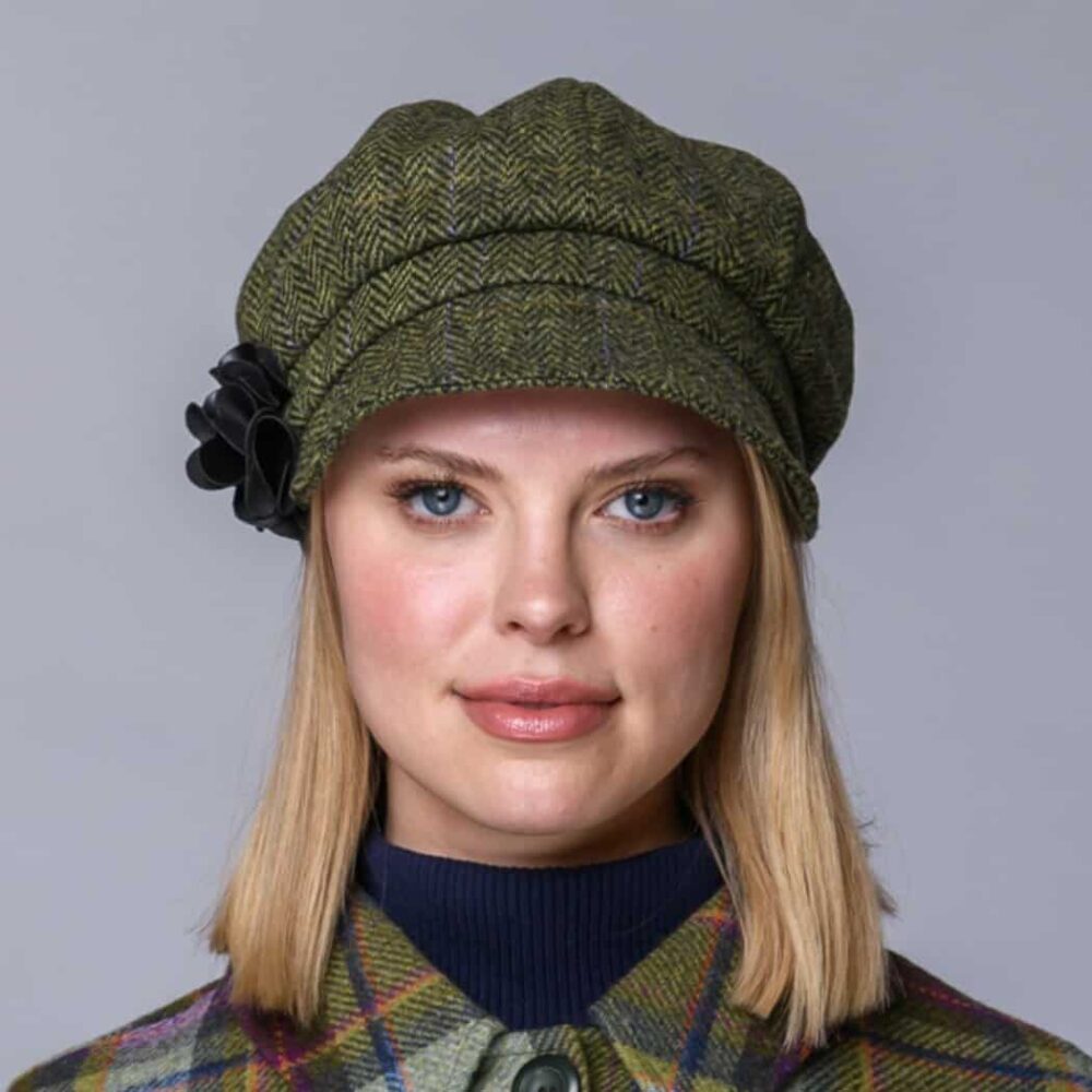 Ladies Irish Wool Newsboy - Green Herringbone