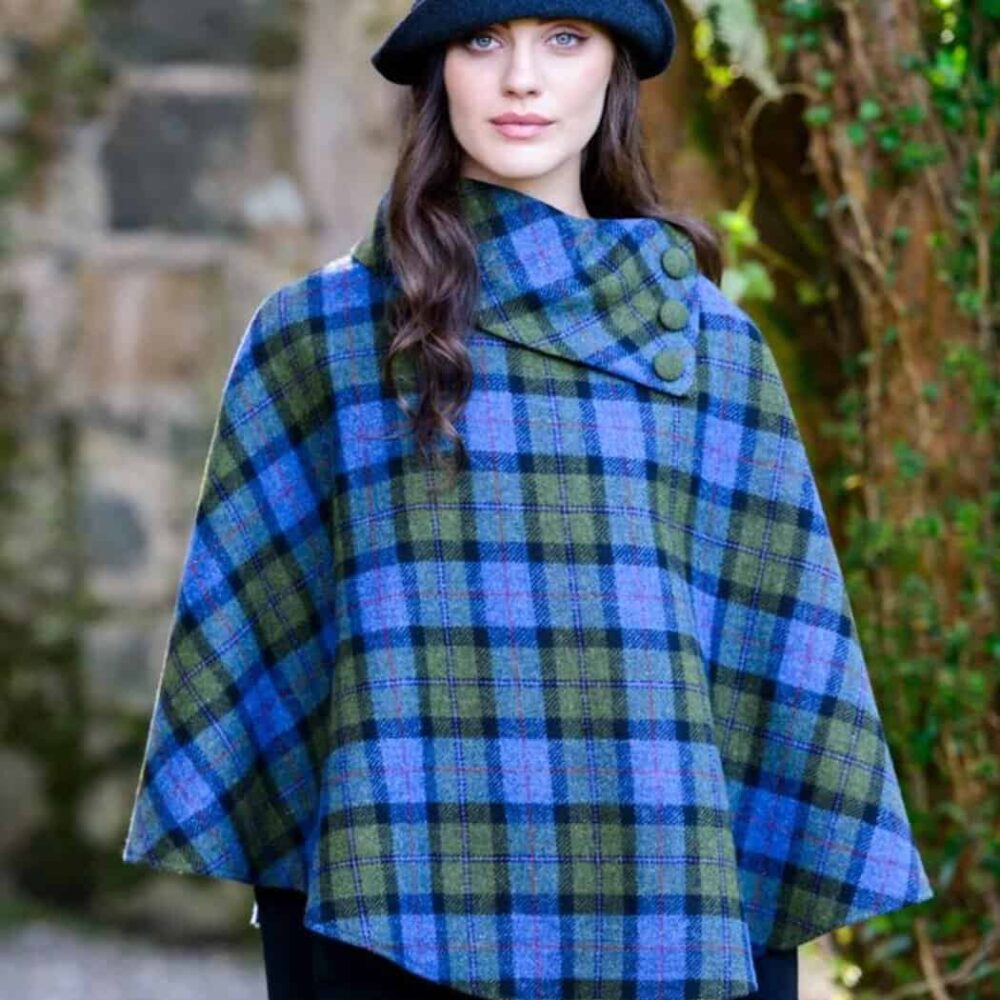 Ladies Irish Tweed Poncho - Blue, Green