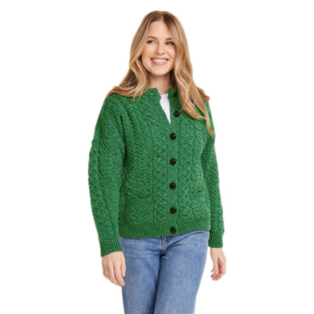 Ladies Irish Wool Button Cardigan - Green