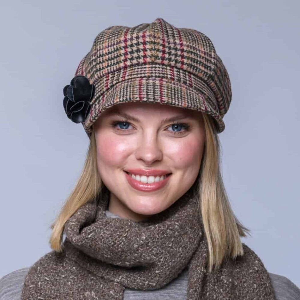 Ladies Irish Wool Newsboy - Tan, Red