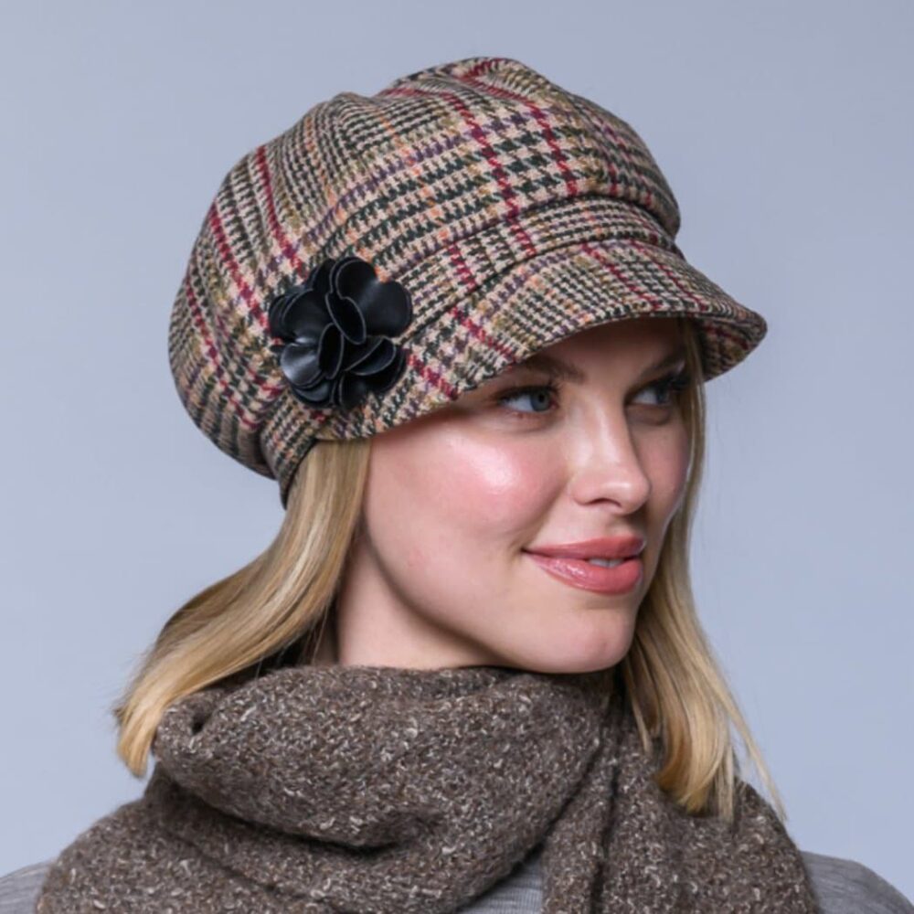 Ladies Irish Wool Newsboy - Tan, Red