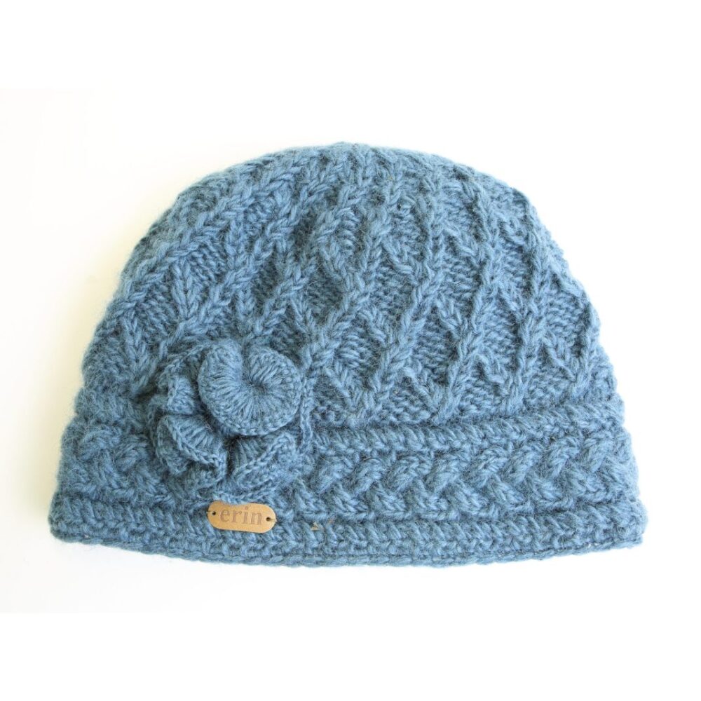 Aran Winter Trellis Beanie - Denim Blue