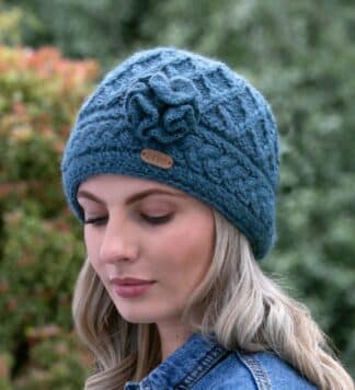 Aran Winter Trellis Beanie - Denim Blue