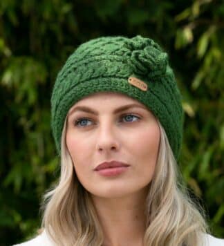 Aran Winter Trellis Beanie - Green