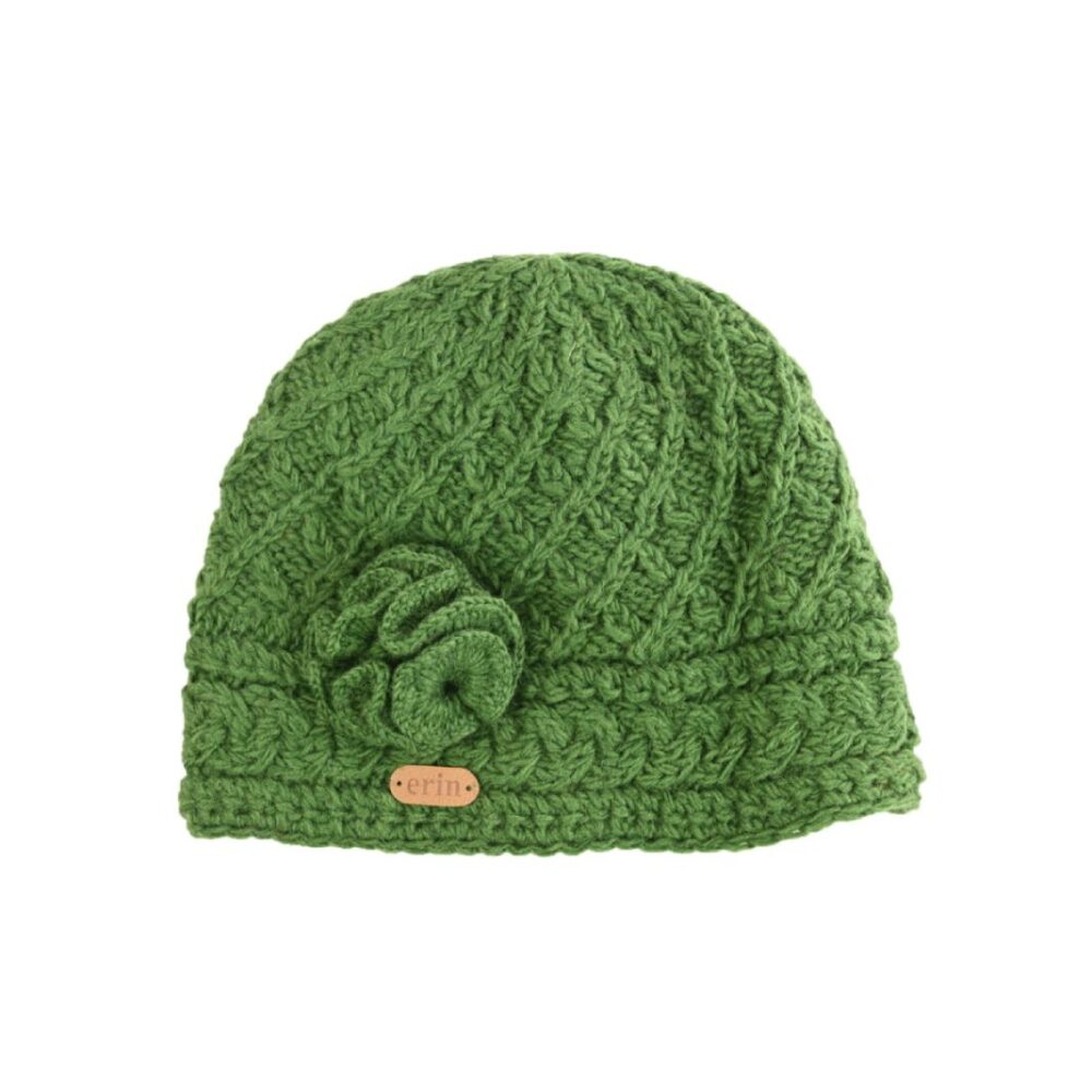 Aran Winter Trellis Beanie - Green