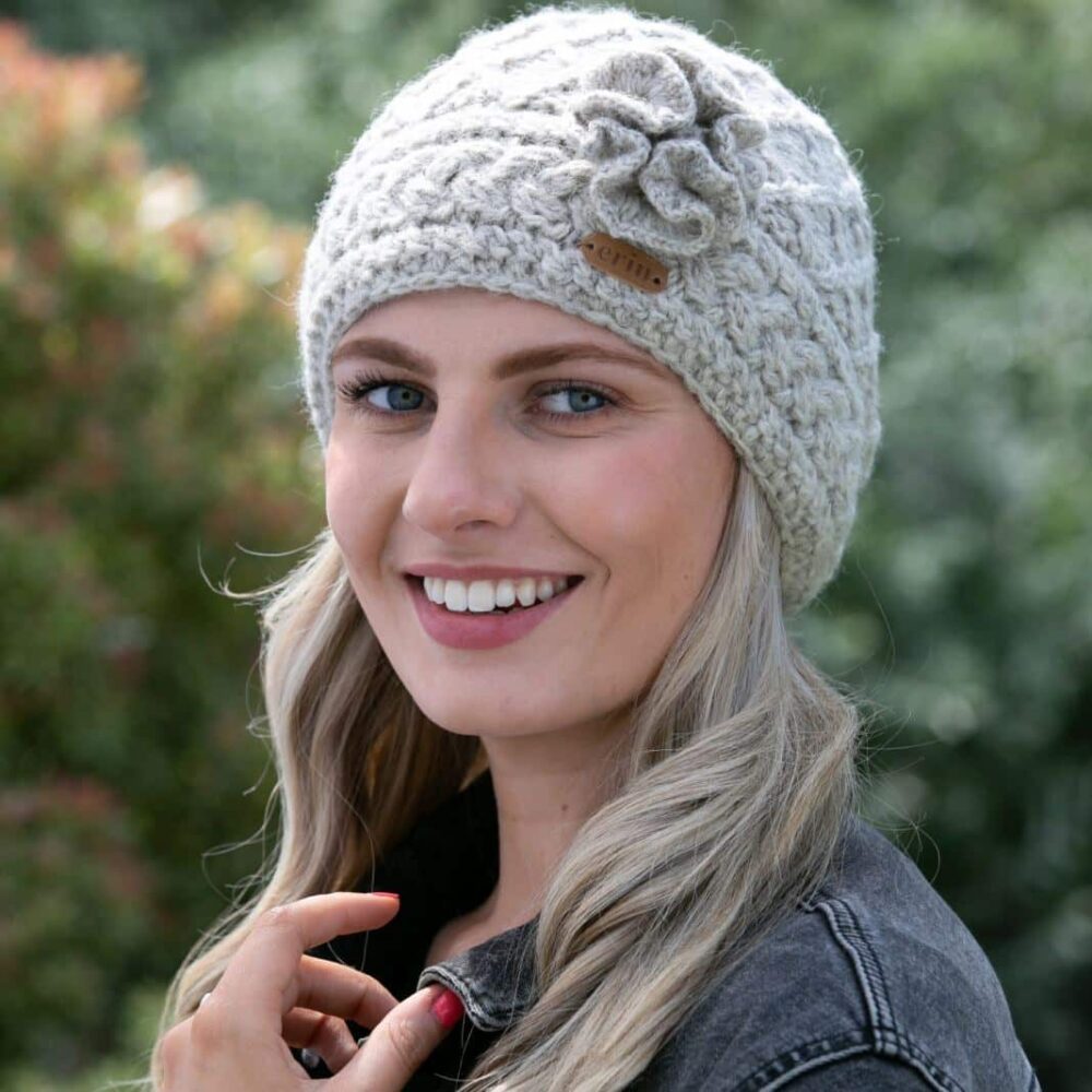 Aran Winter Trellis Beanie - Oatmeal