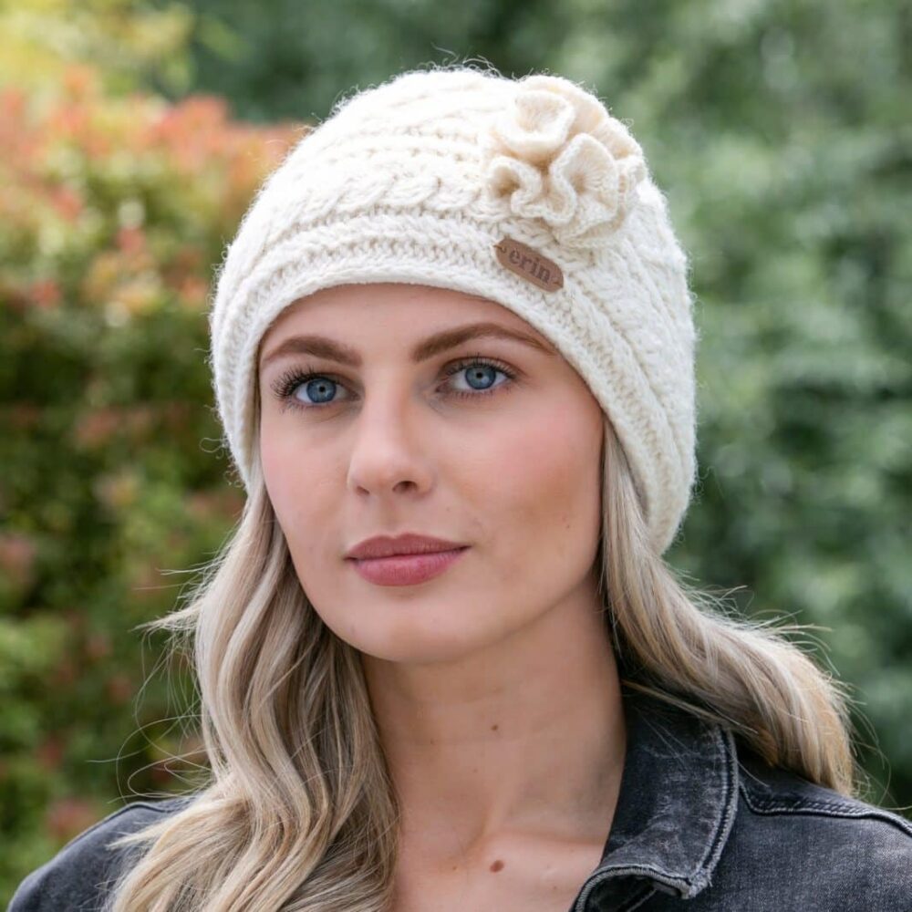 Aran Winter Trellis Beanie - Natural