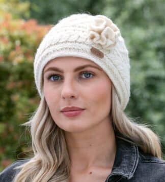 Aran Winter Trellis Beanie - Natural