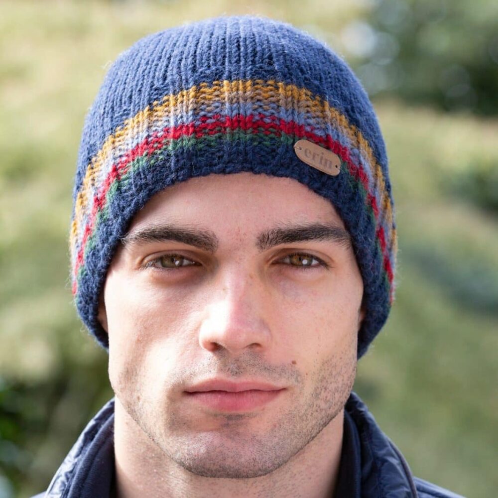 Rib-Knitted Irish Wool Beanie - Blue