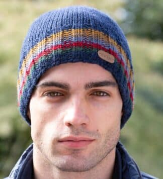 Rib-Knitted Irish Wool Beanie - Blue