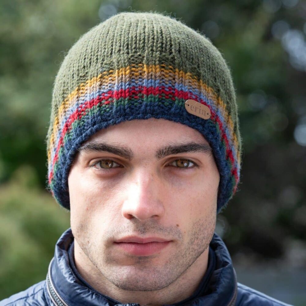 Rib-Knitted Irish Wool Beanie - Green