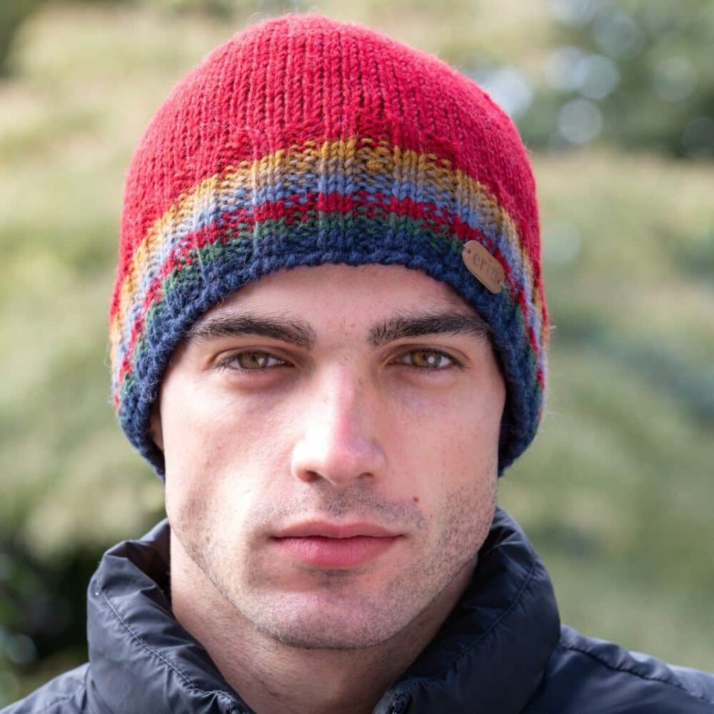 Rib-Knitted Irish Wool Beanie - Red