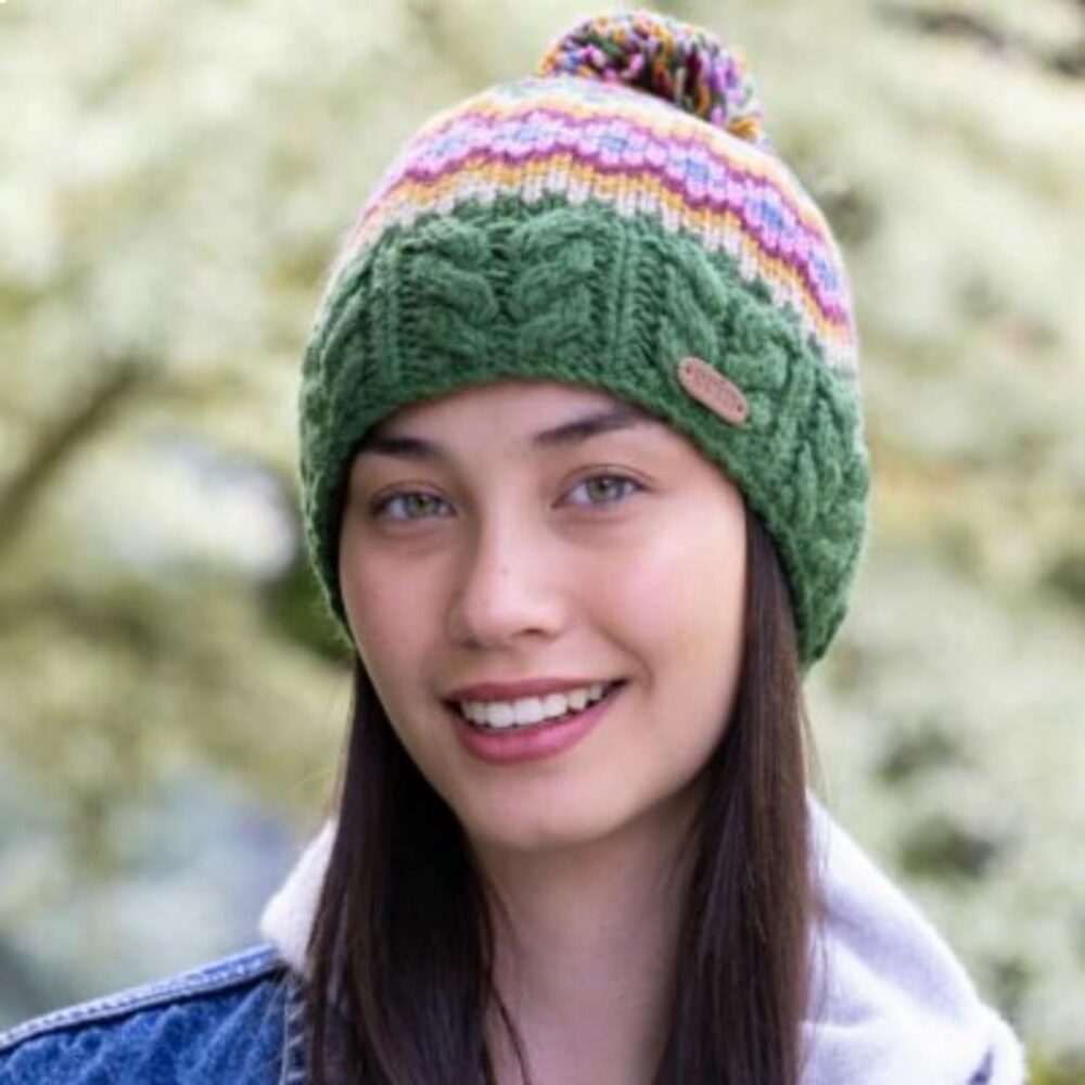 Irish Bobble Beanie - Fairisle Green