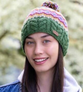 Irish Bobble Beanie - Fairisle Green