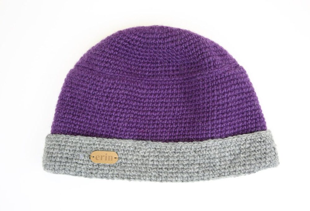 Crochet Turn-Up Beanie Cap - Purple