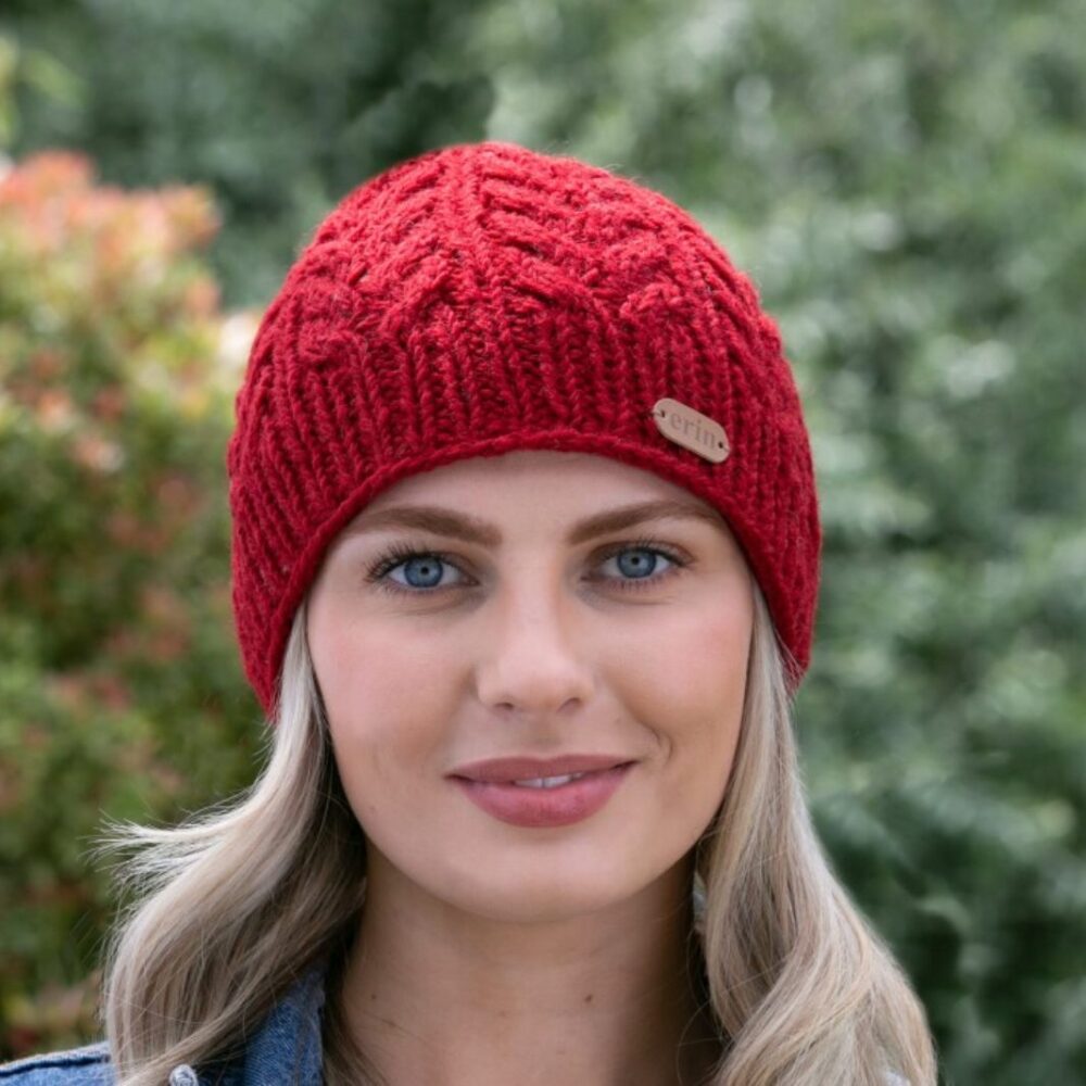 Irish Wool Beanie For Women - Red