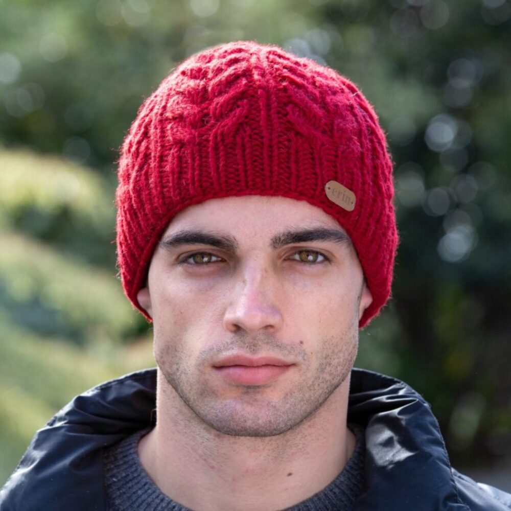 Irish Wool Beanie For Men - Red
