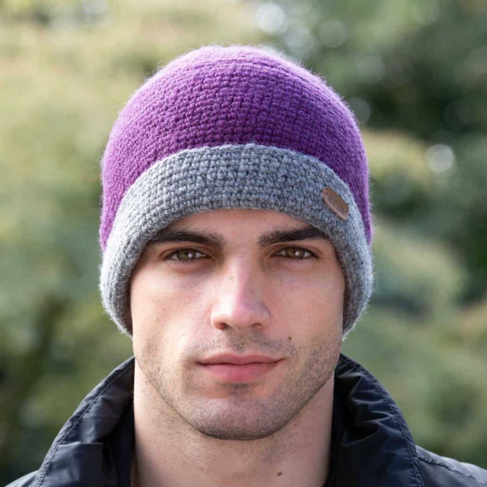 Crochet Turn-Up Beanie Cap - Purple