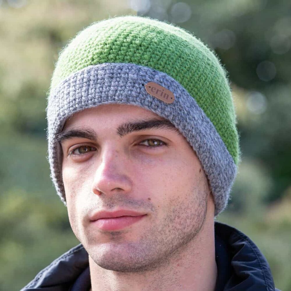 Crochet Turn-Up Beanie Cap - Moss Green