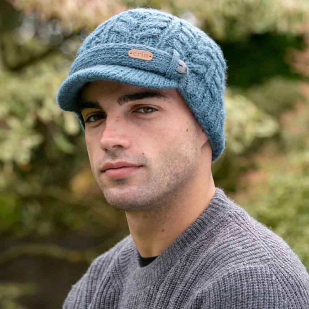 Cable Knit Peak Hat For Men - Denim Blue