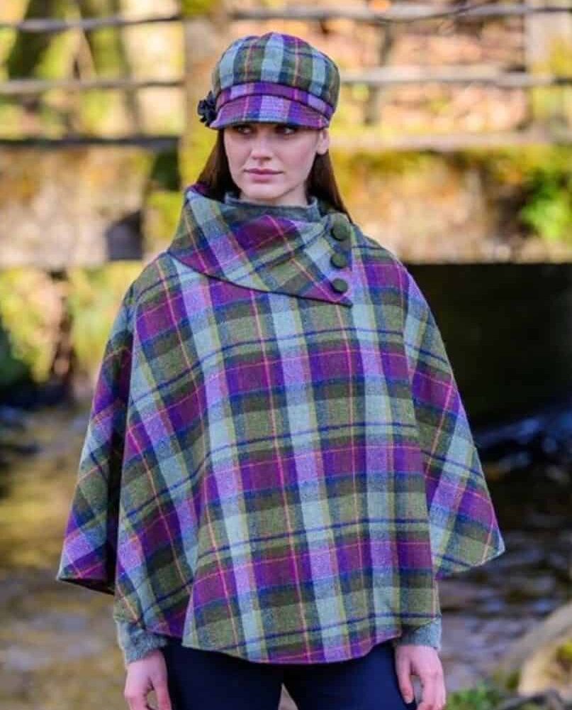 Ladies Three Button Poncho | Newsboy Combo - Irish Plaid