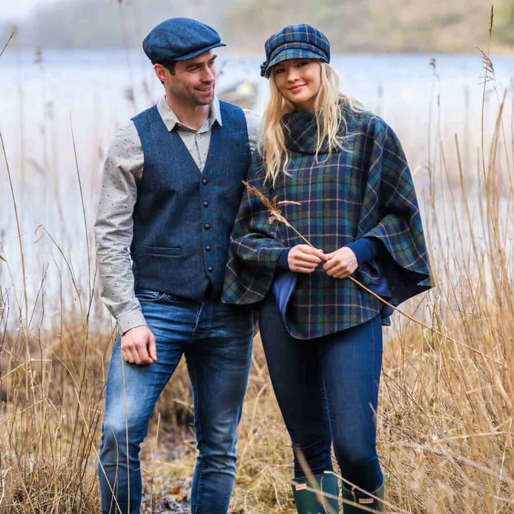 Ladies Irish Wool Newsboy - Blue, Green Tartan