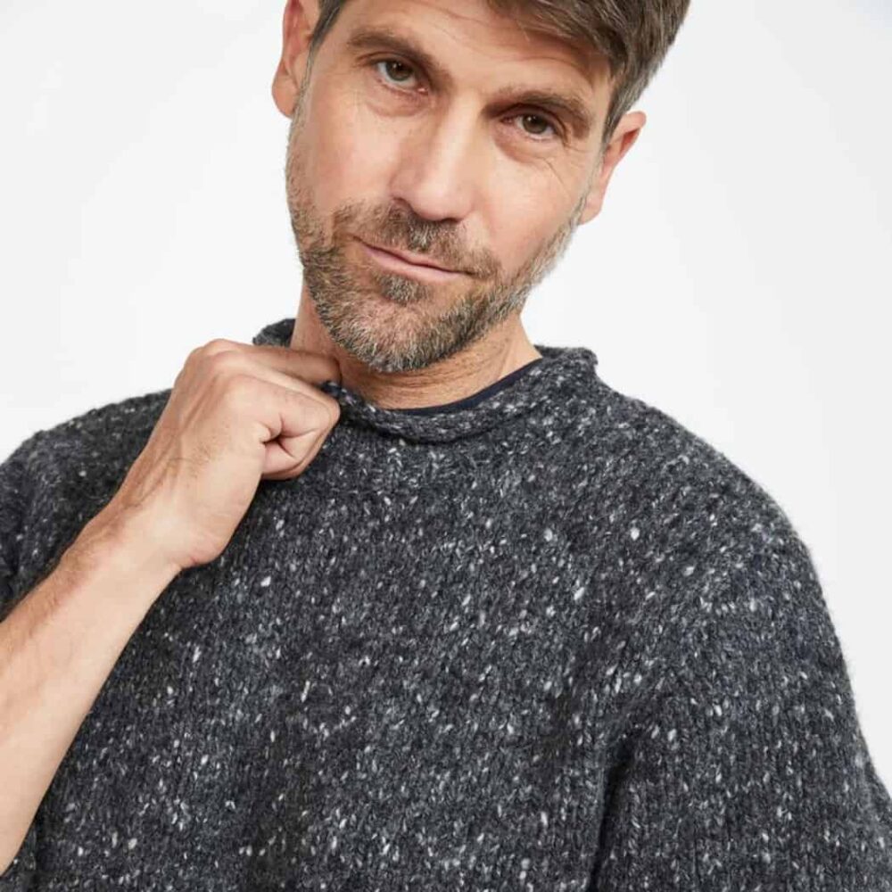 Irish Roll-Neck Fisherman Sweater – Gray