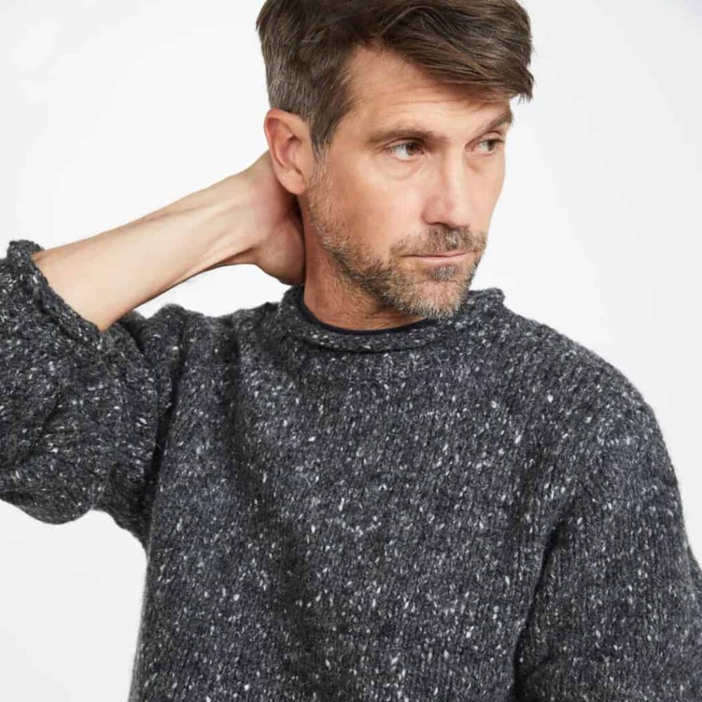 Irish Roll-Neck Fisherman Sweater – Gray