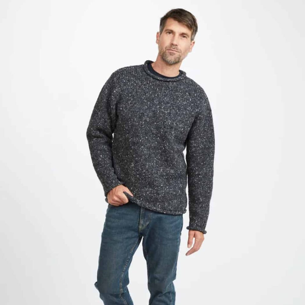Irish Roll-Neck Fisherman Sweater – Gray