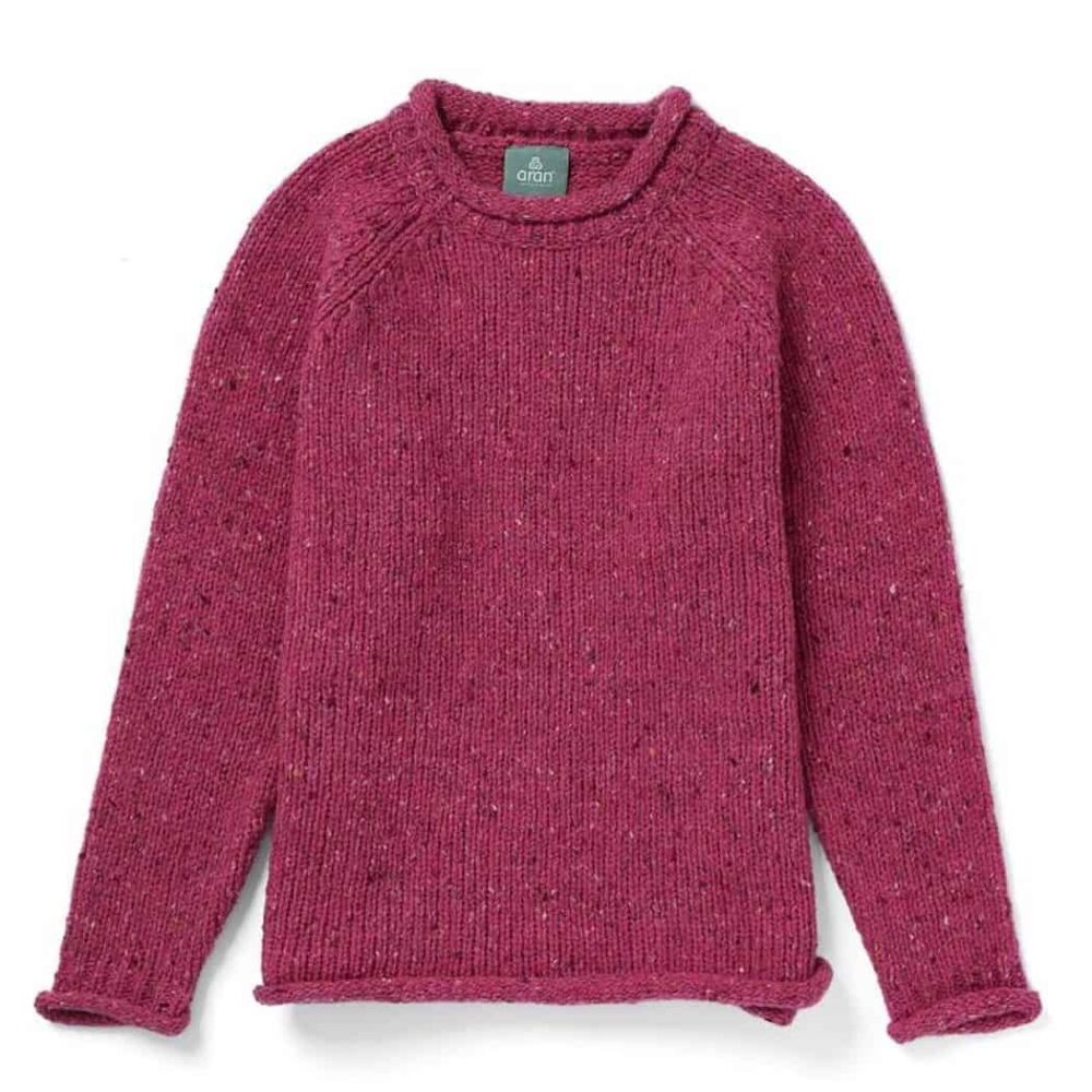 Women's Crew Roll Neck Sweater - Pink Fleck