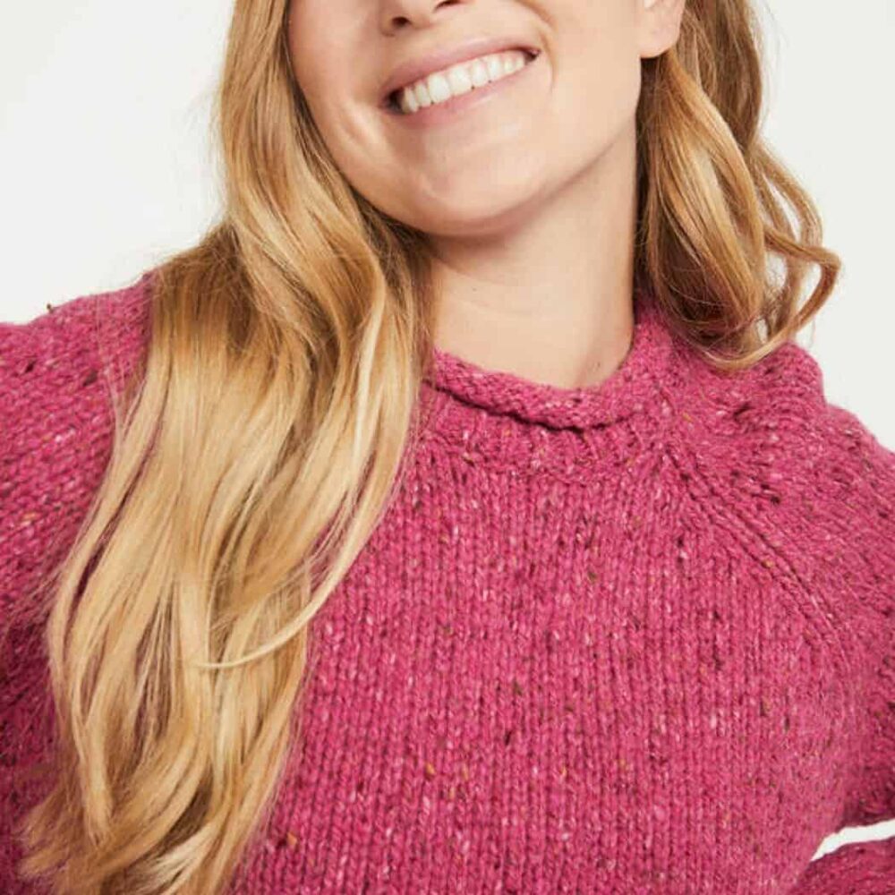 Women's Crew Roll Neck Sweater - Pink Fleck