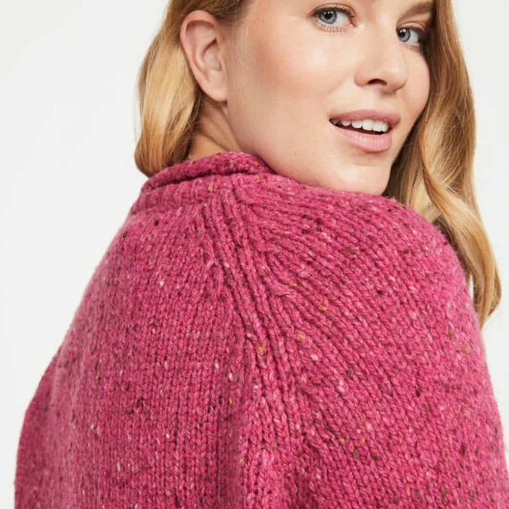Women's Crew Roll Neck Sweater - Pink Fleck