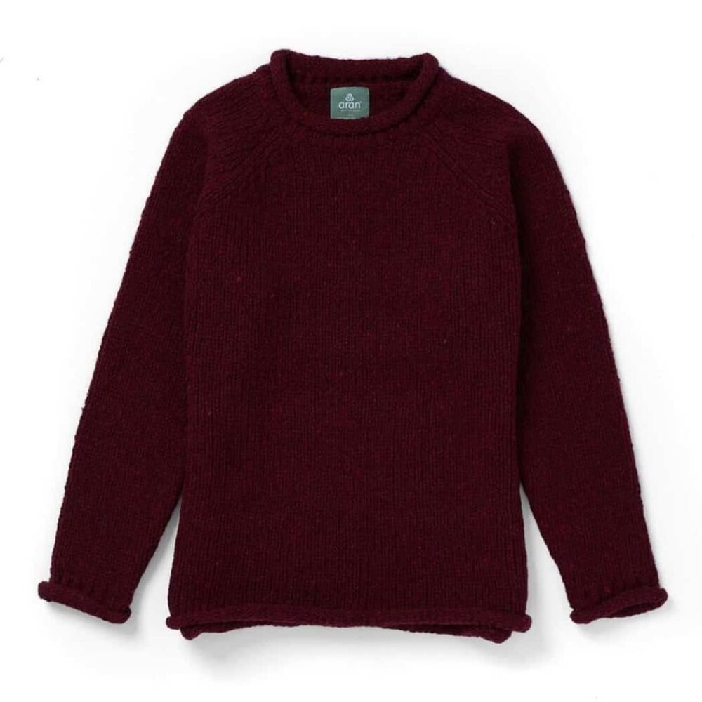 Women's Crew Roll Neck Sweater - Burgundy Fleck