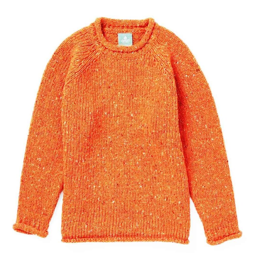 Women's Crew Roll Neck Sweater - Orange Fleck