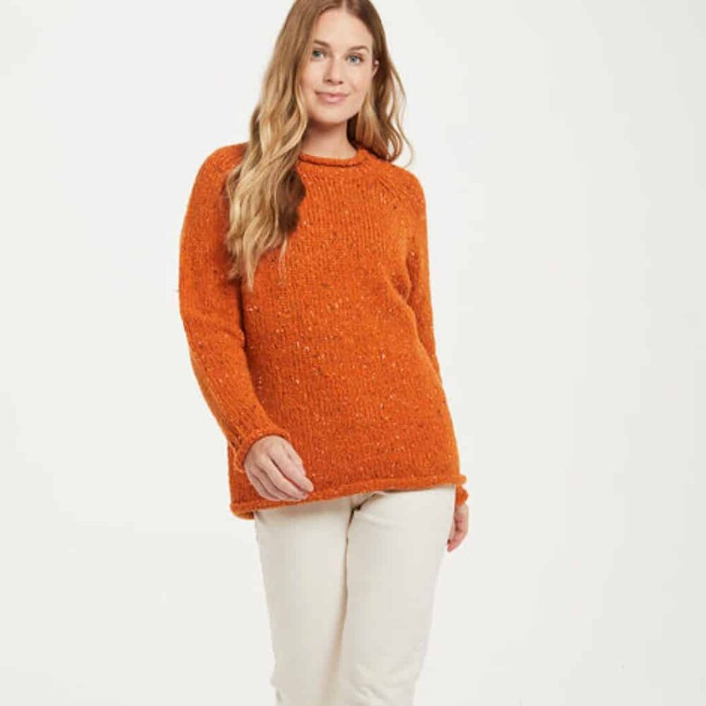 Women's Crew Roll Neck Sweater - Orange Fleck
