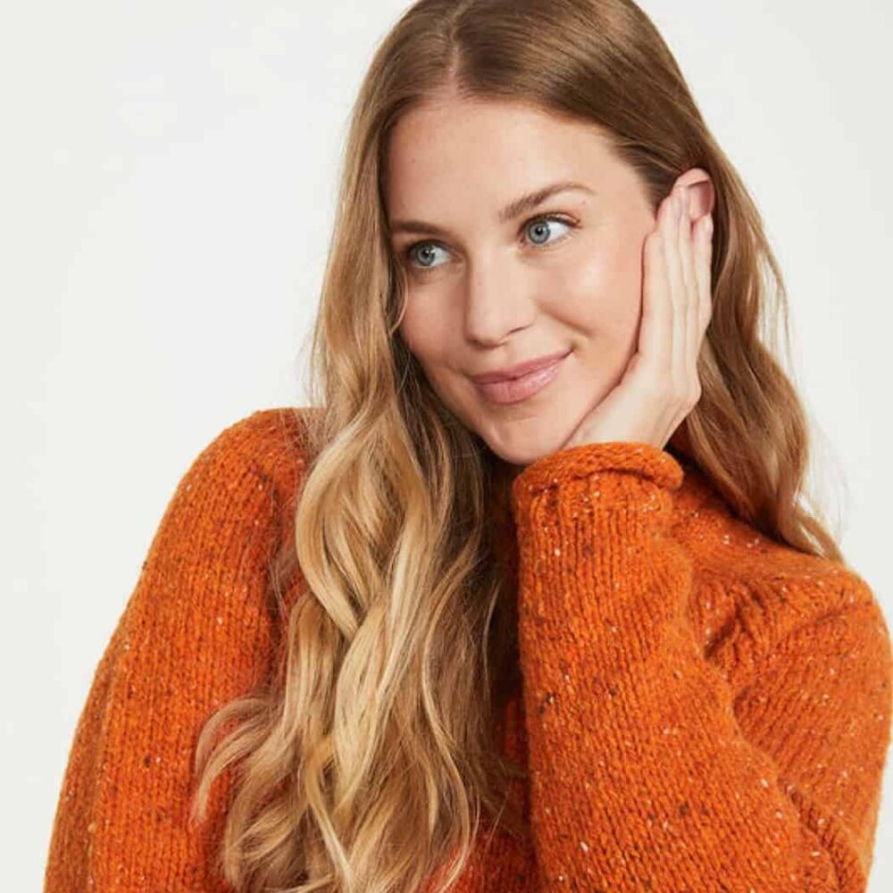 Women's Crew Roll Neck Sweater - Orange Fleck