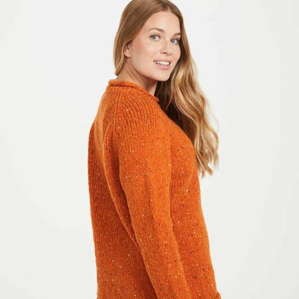 Women's Crew Roll Neck Sweater - Orange Fleck