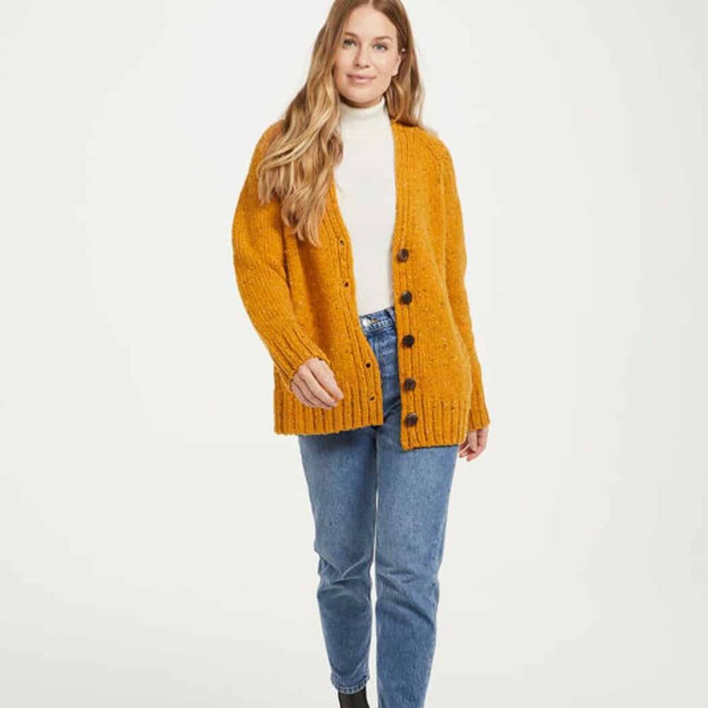 Ladies V-Neck Shetland Wool Cardigan - Yellow