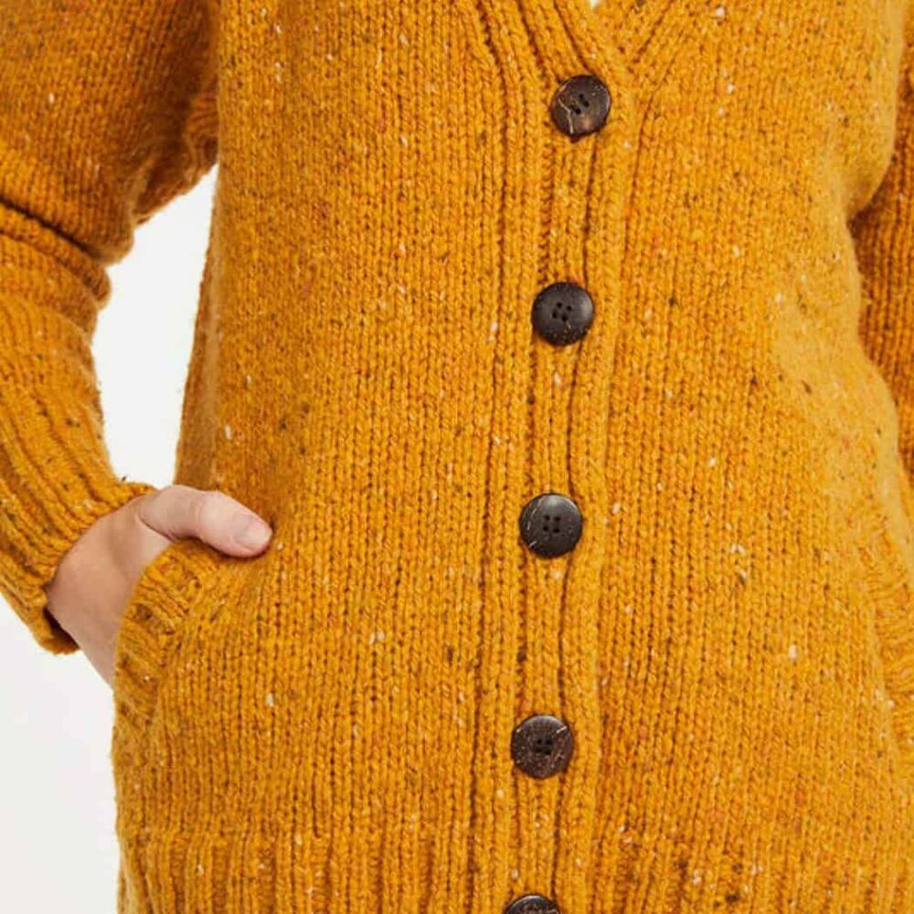 Ladies V-Neck Shetland Wool Cardigan - Yellow