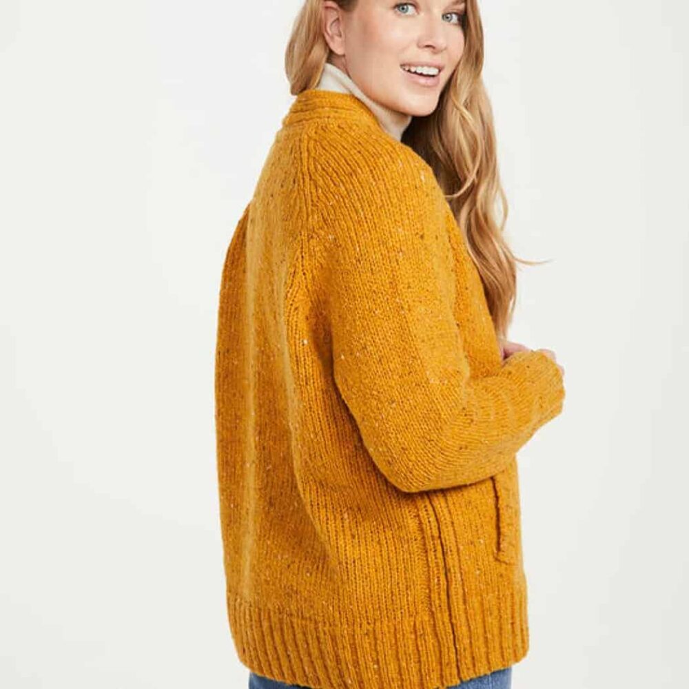 Ladies V-Neck Shetland Wool Cardigan - Yellow