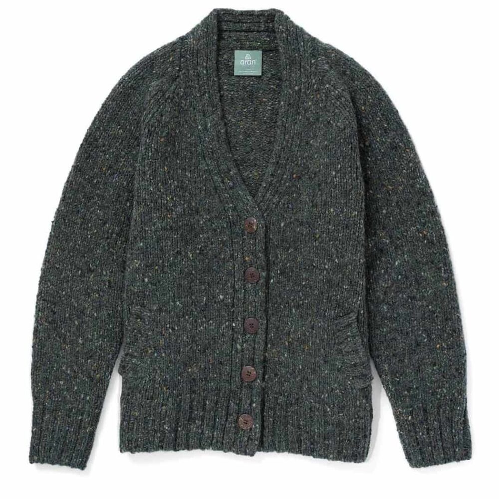 Ladies V-Neck Shetland Wool Cardigan - Green