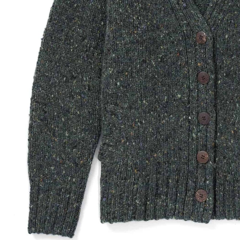 Ladies V-Neck Shetland Wool Cardigan - Green